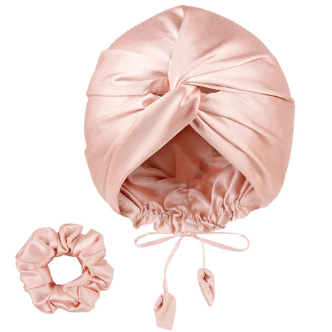 PARISBELLA Reversible Silky Satin Bonnet for Sleeping, Adjustable Satin Sleep Cap for Women, Pink