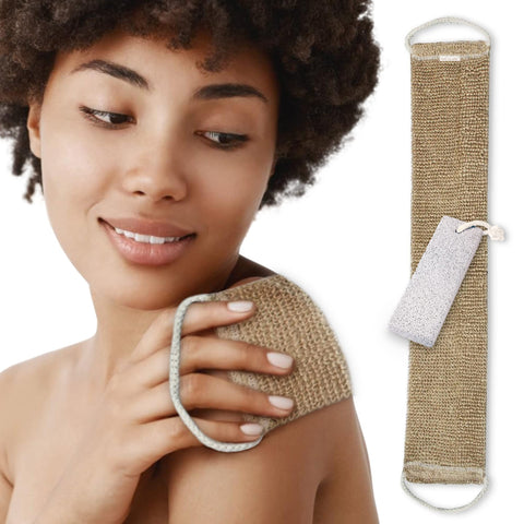 Pumice Stone & Back Scrubber Kit | Eco Friendly Women & Men Shower Gift Set | Long African Exfoliating Net | Japanese Washcloth | Flat Bath Foot Loofah Sponge | Dry Skin Body Exfoliator Cleaning Brush