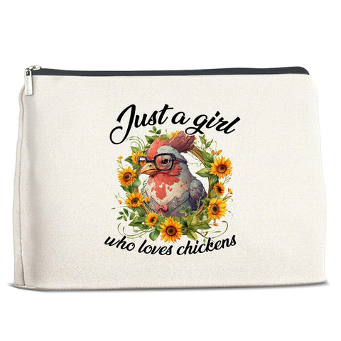Funny Chicken Gifts for Chicken Lovers, Chicken Lady Gift, Funny Chicken Themed Gift Makeup Bag, Just a Girl Who Loves Chickens Cosmetic Bag, multicolour, 10" x 7"