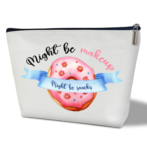 bxtala Makeup Bag, Might Be Makeup Might Be Snacks, Makeup Travel Bag, Christmas Gift for Women Daughter, Friendship Besties Toiletry Case Pouch, Mom Sister Travel Accessories Bag -13, White