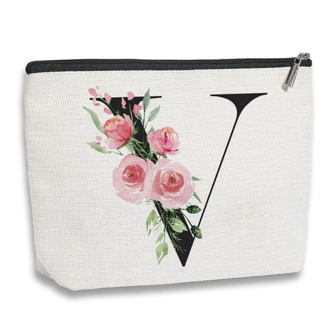 kdxpbpz Birthday Gifts for Women Mom, A-Z Personalized Makeup Bag, V