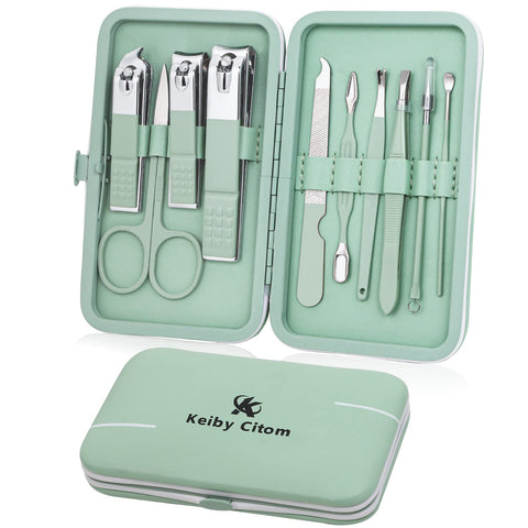 Manicure Set, Travel Mini Nail Clippers Kit Pedicure Care Tools, 10pcs Stainless Steel Grooming kit