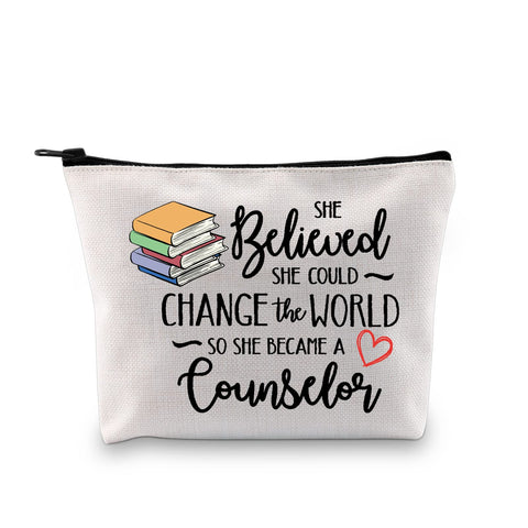 MNIGIU School Counselor Makeup Cosmetic Bag Counselor Appreciation Gift So She Became A Counselor Travel Zipper Pouch, became counselor bag,