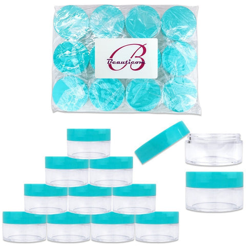12 Pieces, Teal: Beauticom 20 gram/20ml Empty Clear Small Round Travel Contain