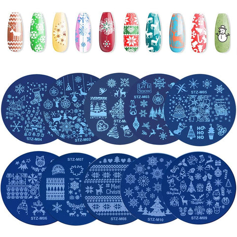 EBANKU 10Pcs Nail Plates Stamping Christmas Nail Stamping Plate Snowman Snowflake Stamp Plates Image Plate Stamping Nail Art Kit