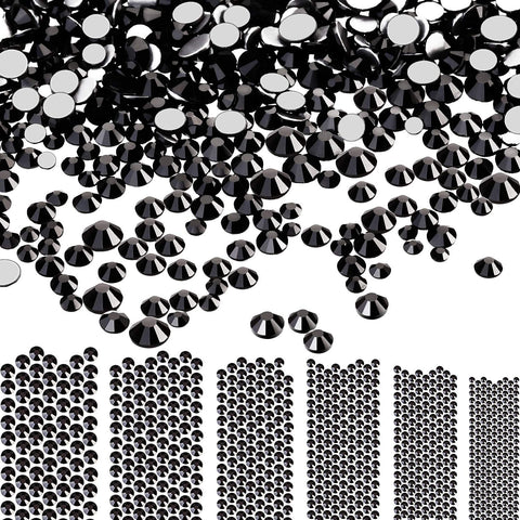 Black, Mixed Ss4 5 6 8 10 12: Bememo 3456 Pieces Nail Crystals Ab Nail Art Rhinestones Round Beads Flatback Glass Charms Gems Stones, 6 Sizes for Nails Decoration Makeup Clothes Shoes (Black