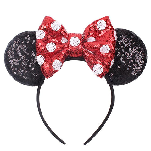 JIAHANG Mouse Ears Headband Polka Dot Sequin Bow Hair Hoop, Party Decoration Costume Headwear Hair Accessories for Women Girls