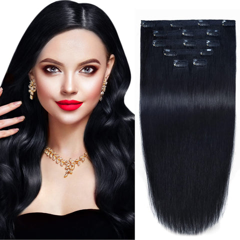 18, Jet Black(#1) : 18" Clip in Remy Human Hair Extensions Jet Black(#1) 6pieces 70Grams/2.45oz