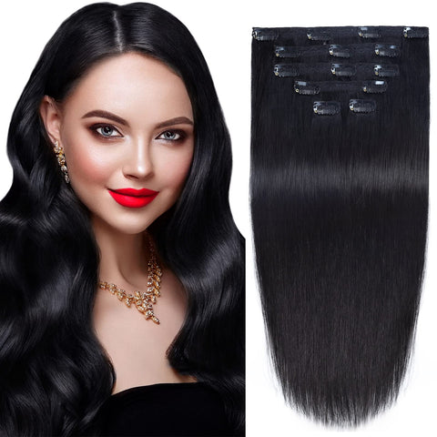 18 , off black(#1B) : 18" Clip in Remy Human Hair Extensions Off Black(#1B) 6Pieces 70Grams/2.45oz