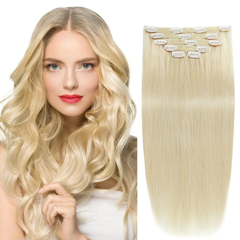 14 , Bleach Blonde(#613) : 14" Remy Human Hair Clip in Extensions for Women Bleach Blonde(#613) 6Pieces 70grams/2.45oz