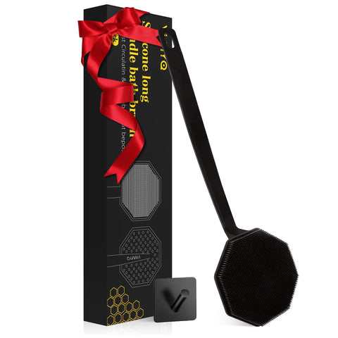 Silicone Back Scrubber for Shower, New Upgrade Long Handle Silicone Body Scrubber & Hook, Back Scrubber for Shower Exfoliating and Massage Can Produce More Foam, Long Handle Back Scrubber for Men