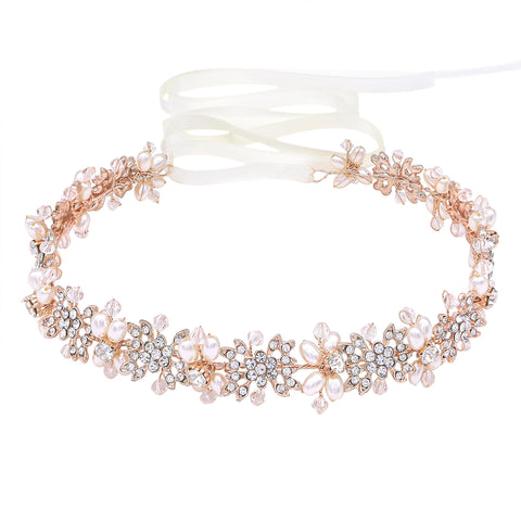 Ammei Bridal Headpiece Flower Design Wedding Headband Bridal Hair Accessories (Rose Gold)