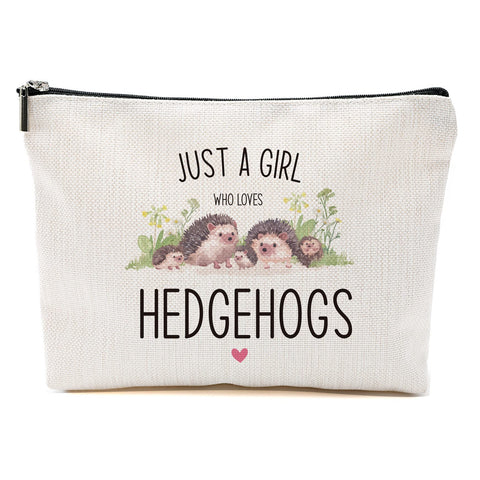 Hedgehog Makeup Bag Hedgehog Gifts for Women Girls Hedgehog Stuff Merch Animal Lover Funny Birthday Christmas Gift for Teens Daughter Sister Bestie Niece BFF Just A Girl Who Loves Hedgehogs