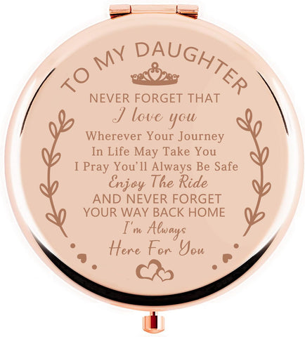 Sanamuo Daughter Gifts Compact Mirror for Daughter Gifts from Mom Dad, Birthday Gift for Daughter, Valentine's Day Graduation Wedding Anniversary (Rose Gold)