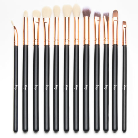 Qivange Eyeshadow Brushes, Cosmetics Concealer Eyeliner Blending Eye Makeup Brushes (12pcs, Black with Rose Gold)