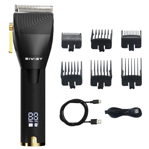 Cordless Hair Clippers, SIWIEY Professional Barber Clippers with LCD Display, 6 Guide Combs, Dual Port Charging Clippers for Men Rechargeable Clippers for Hair Cutting