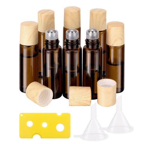 NewZoll 8Pcs Amber Glass Roller Vials Bottles 5ml Essential Oil Roller Bottles Empty Glass Roll-on Bottles for Essential Oil Perfumes Lip Balms