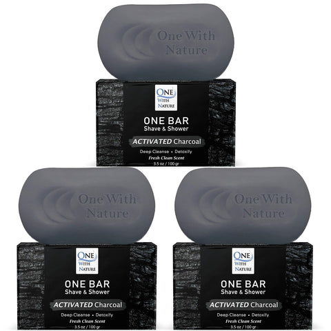 ONE Bar Activated Charcoal 3 Pack - Shave, Shower, Shampoo, face, beard, body, hair/scalp, SuperFAT â€œoilâ€Â Infused: Avocado, Mango, Olive, Coconut, Argan, Moisturizing and Nourishing Oil.