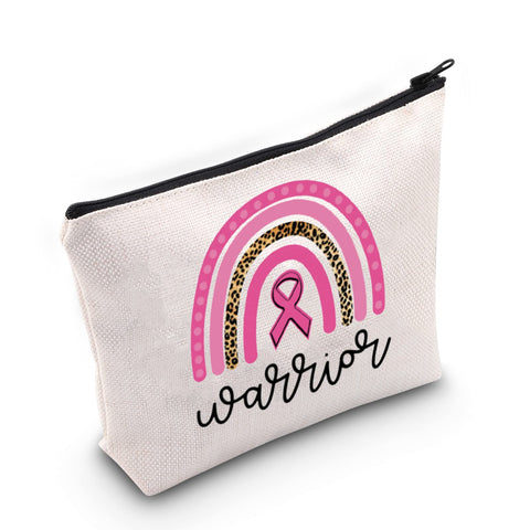BLUPARK Breast Cancer Awareness Makeup Bag Breast Cancer Warrior Gift Breast Cancer Survivor Gift Pink Ribbon Zipper Bag, Off White, Breast Cancer Warrior