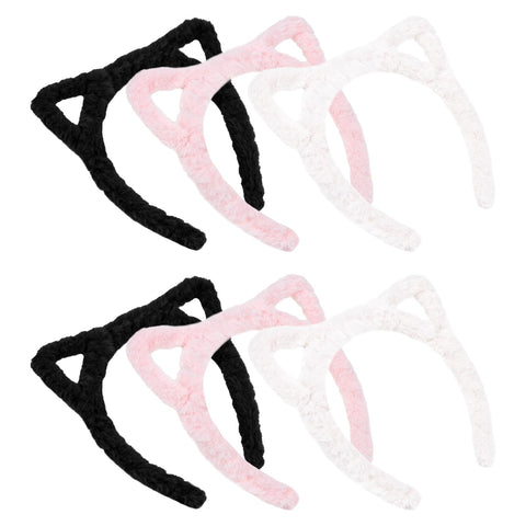 GAFATORY 6 Pack Cat Ears Headband Plush Headbands for Women Washing Face Cute Headband for Girls Kitty Headbands Festival for Halloween Furry Headbands for Party Cosplay Make Up