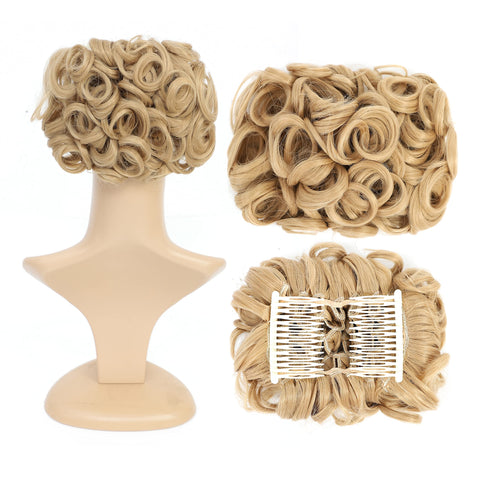 Honey Golden Blonde-18# : Swacc Short Messy Curly Dish Hair Bun Extension Easy Stretch Hair Combs Clip In Ponytail Extension Scrunchie Chignon Tray Ponytail Hairpieces (Honey Golde