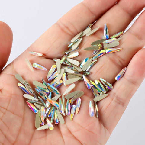 GADGETS ENTREPOT 100Pcs Large Ab Raindrop Crystal: 100Pcs Ultra Sparkle&Shine Ab Crystal Bead Raindrop Shapes Gold Flatback Glass Rhinestones Diamonds Gems Pearls for 3D Nail Art Beauty Desi