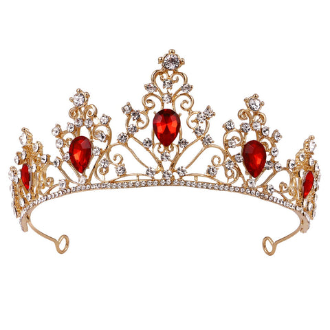 Minkissy Gemstone Crown Crystal Rhinestone Tiara Crown Queen Princess Pageant Crown Tiara Hair Accessory for Wedding Party Red
