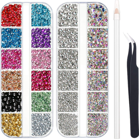 4488 Pieces Nail Art Rhinestones Crystal Flatback Rhinestones with Rhinestone Picker Dotting Pen and Pick Up Tweezers for Nails Art Clothes Shoes Bags Decoration?Colorful, AB Color and Clear?