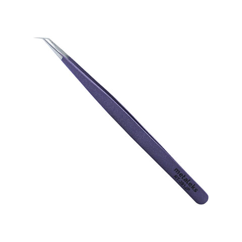 Metaleks Eyelash Extension Tweezers - 45° Angular Tip - Surgical Stainless Steel - Metallic Pink