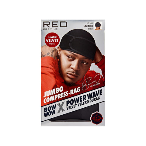 RED Premium Bow Wow X Power Wave Durag, 360 Wave Compression Cap for Men & Women, Adjustable Hook-and-Loop Strap, Stylish & Durable, Ideal for Locs, Braids, Finger Waves (Jumbo Velvet - Black)