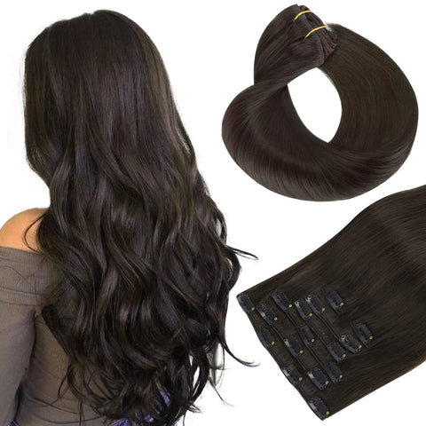 Clip in Hair Extension, 120g Remy Human Hair Extensions Clip in Dark Brown Hair Extensions Straight Clip in Extensions Full Thick Extensions Clip on Real Hair Extensions 18 Inch 7pcs hotbanana4