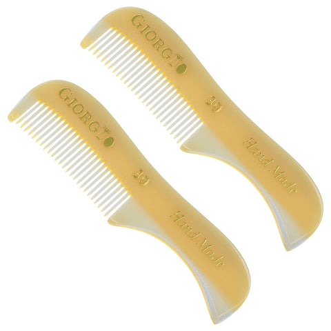 Giorgio G39 2.75" 73mm (2 Pack) X-Small Men's Fine Toothed Beard and Mustache Comb for Facial hair Grooming. Hand-Made of Cellulose Acetate, saw-cut. Perfect pocket man moustache comb.(Horn)
