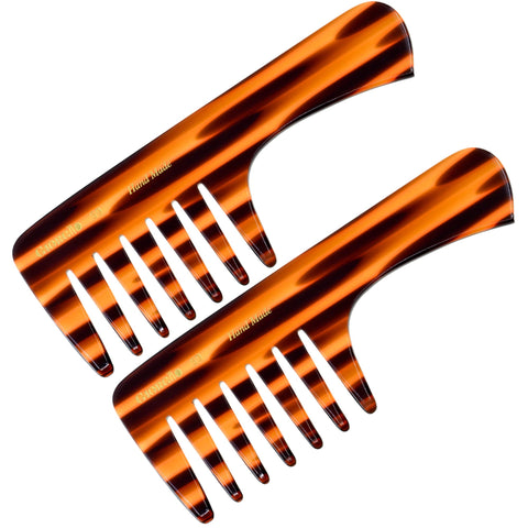 Giorgio G59 7 1/4" Hand Made Long Tortoise Detangling Comb - Wide Teeth. Flexible. Comb. Hand-Made of quality Durable Cellulose , Saw-cut and Hand Polished.(2-Pack)