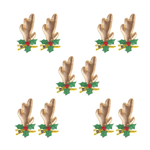 LEORX Antlers Hair Clip Glitter Reindeer Hair Clips Soft Fabric Horn Hair Barrettes for Christmas Party, 5 Pair (Gold)