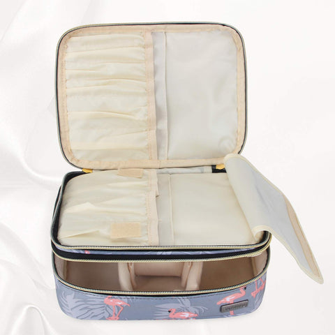Teamoy Makeup Brushes Case with Top Handle, Travel Makeup Cosmetic Organizer Bag for Makeup Brushes and Beauty Essentials- Flamingo(up to 8.8" Brushes)