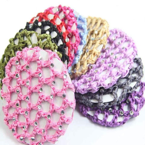 Teensery 6Pcs Rhinestone Bun Cover Crochet Snood Hair Net Hair Accessories For Women Girls Ballet Dance Skating Random Color