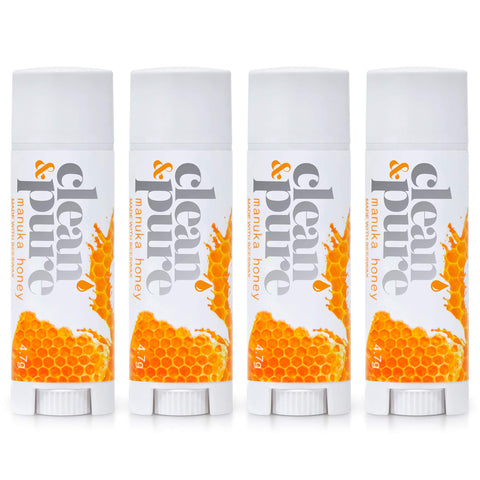 Clean & Pure Beekeeperâ€™s Favorite Lip Balms, 4 Pack | Manuka Honey Beauty Products | Lip Care Set With 100% All Natural Beeswax and Vitamin E Oil | Flavored Lip Balm for Dry, Chapped Lips | Ma