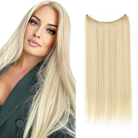 SARLA® 22" Straight Invisible Wire Flip On Hair Extension Synthetic Heat Resistant Fiber Halo Hair Extension M02 (613# Beach Blonde)