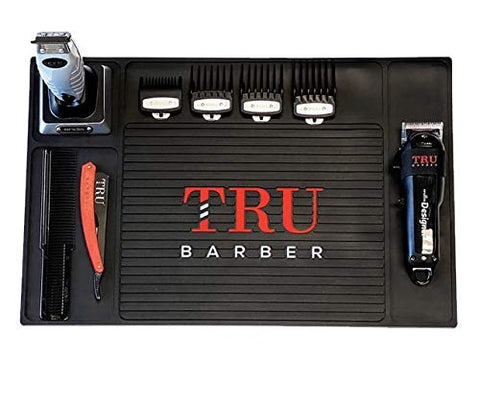 TRU BARBER Organizer Mat 18" X 13' (BLACK) Flexible PVC Station Mat, Salon Barbershop Work Station Pads, Beauty Salon Tools, Anti-Slip
