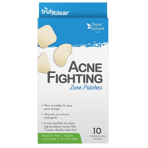 Truly Clear Large Acne Pimple Patches for Face & Body - 10 Count, Hydrocolloid Blemish & Zit Patches for Face & Body - Plant-Based, Cruelty-Free Acne Zone Solution - Overnight Results