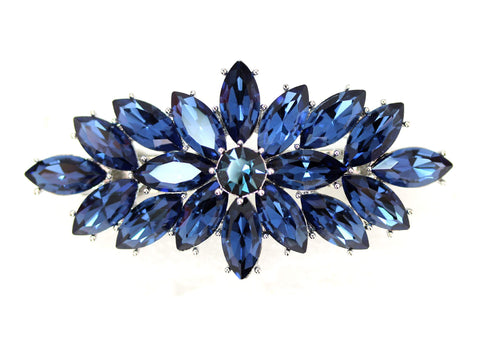Faship Gorgeous Navy Blue Rhinestone Crystal Floral Hair Barrette Clip - Navy Blue