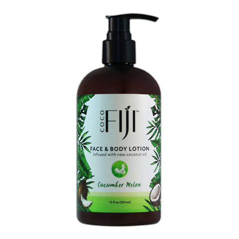Coco Fiji Face & Body Lotion Infused With Coconut Oil, Cucumber Melon 12 oz, Pack of 1 , Moisturizing Lotion for Women & Men