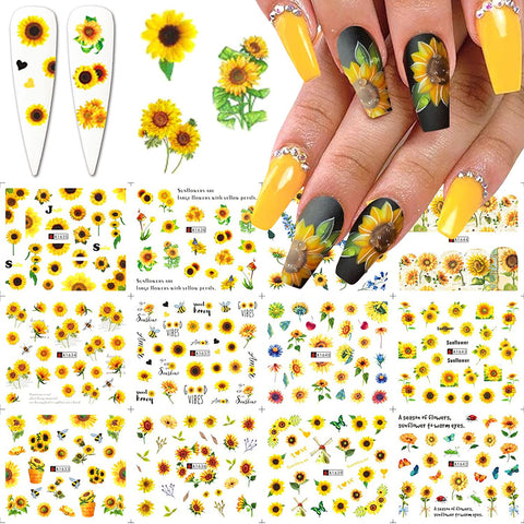 Sunflower Nail Art Stickers Water Transfer Nail Decals Floral Flower Nail Art Water Decals Transfer Foils for Nails Supply Small Daisy Nail Designs for Women Girls Nail Decoration Accessories