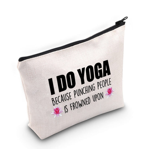 G2TUP I Do Yoga Because White Bag Yoga Lover Gift Makeup Bag Cosmetic Bag Travel Accessory