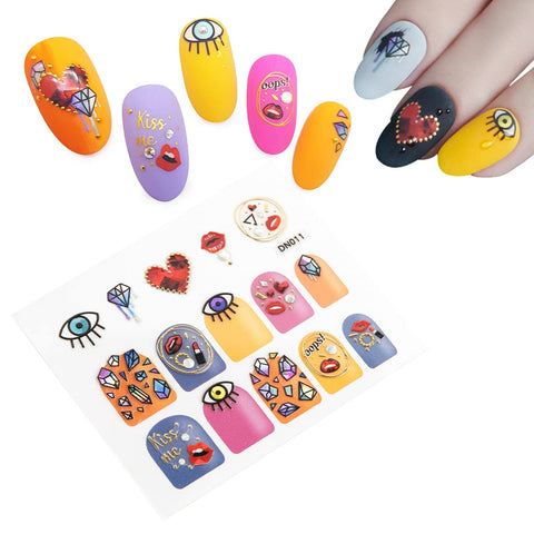 ANGALAXY Unique Eye Nail Stickers Gorgeous Shine Shimmer 3D DIY Self Adhesive Colorful Manicure Nail Art Decals for Young Women Fashion Ladies Multiple Classy Luxury Designs to Choose