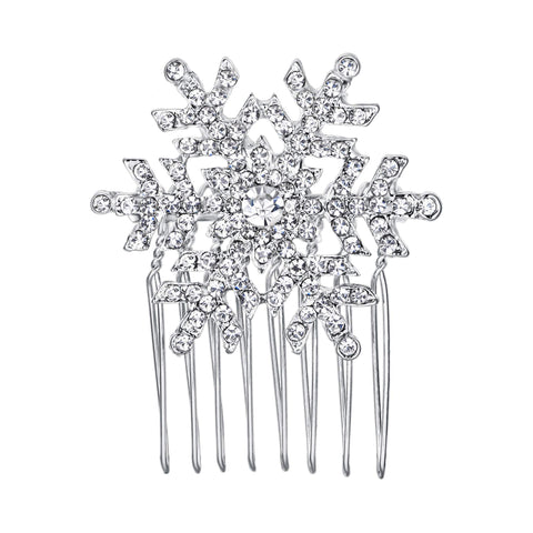 Wedding Silver-Tone Snowflake Teardrop Clear Austrian Crystal Hair Comb B00030-1