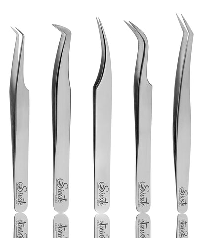 Lash Tweezers Eyelash Extension Stainless-Steel Silver 5 Pcs