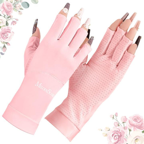 MelodySusie Premium Gloves for Nails,Professional UPF50+ UV Protection Gloves for Manicures,UV Sun Protection Gloves for Women (Pink)