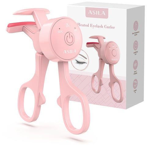 ASILA Heated Eyelash Curlers with 3 Heating Modes,Fast Heat Up Within 10s,24 Hours Long Lasting,Rechargeable Electric Eyelash Curler Safe Design (Pink)