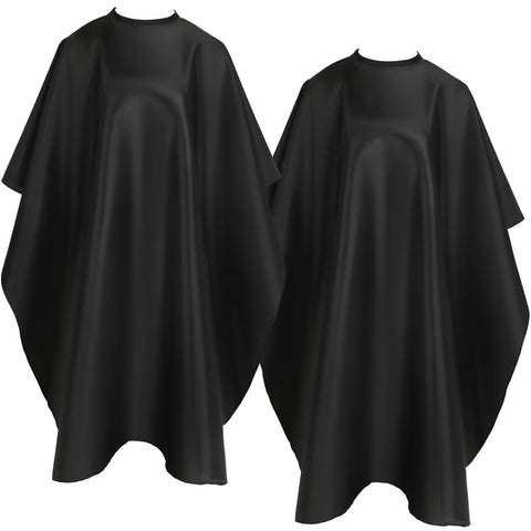 FEBSNOW 2Pcs Barber Cape for Adults,Professional Hair Cutting Cape with Closure Snap Waterproof Salon Capes, Black, One Size